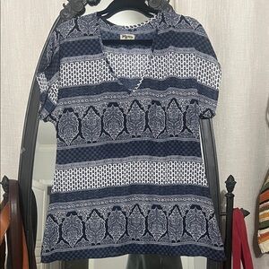 Show Me Your MuMu Blue and White Short Sleeve Top